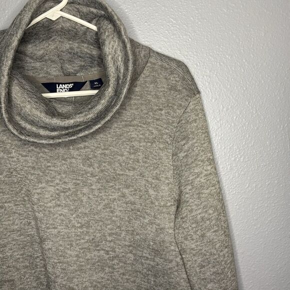 Lands End Heather Gray Cowl Neck Long Soft Cross Over Detail Sweater Size XL 18 - Picture 4 of 9